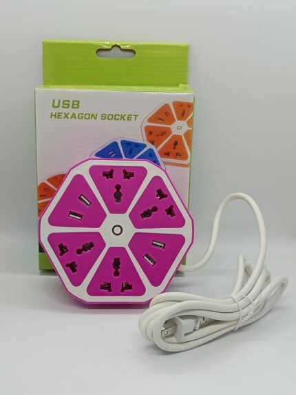 Zapatilla hexagonal enchufe 4 toma corriente + 4 usb