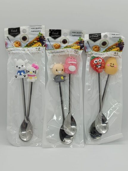 Cucharas de copetín plateado forma fruta o animal X 2 postre café te