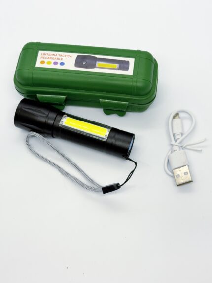 Linterna led potente táctica zoom recargable usb estuche