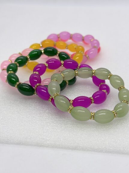 Pulsera De Piedras Estilo Artesanal Elastica Reforzada Con Colores