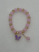 Pulsera De Piedras Estilo Artesanal Elastica Reforzada Multicolor Con Dije Mariposa
