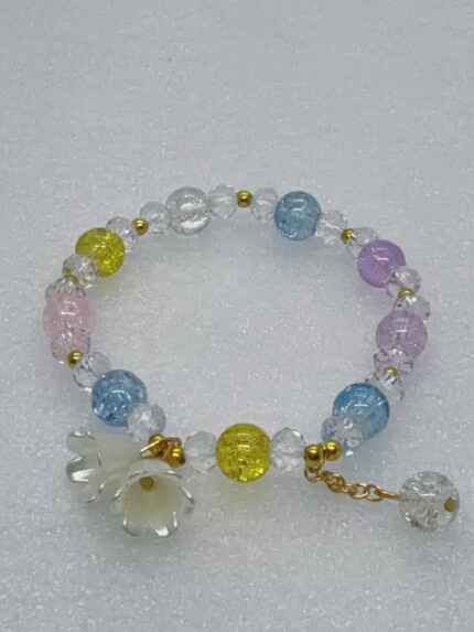 Pulsera Deluxe - Dos Flores Con Mostacillas Brillantes Multicolor 6.5 Cm