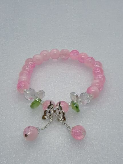 Pulsera De Cristal Elastica Cuentas Colores Vidrio Dije Mariposa