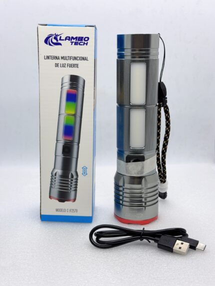 Linterna Led Potente Recargable Usb Tipo C Power Con Cuatro modelo luz (luz blanco ,luz  calida , luz azul , luz ultravioleta)