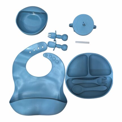 Set Alimentación Bebe Plato Antideslizante Vaso Silicona