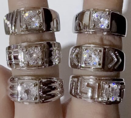Pack X 1 Anillo de plateado con diamantes hombres
