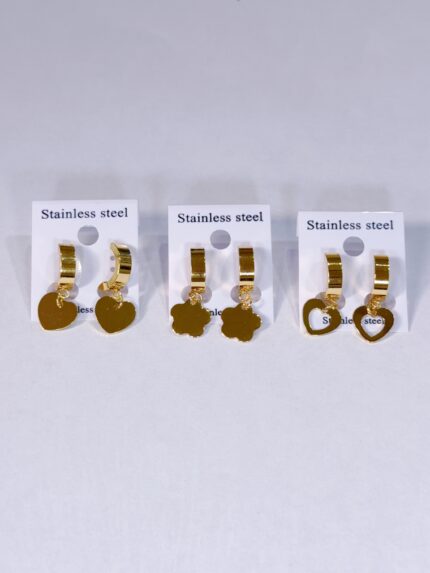 Pack X 12 pares Aros Argollas y Dije Colgantes Acero Quirúrgico color dorado