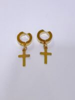 Pack X 12 pares Aros Hombre Mujer Cruz Aros A Presión De Acero Quirúrgico color dorado - 图片 2