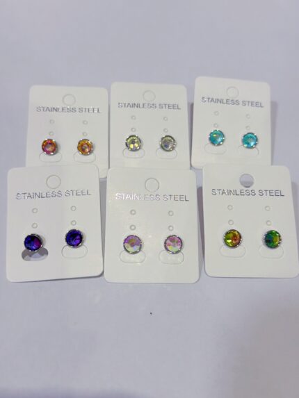 Pack X12 Pares Aros Acero  Plateado Quirúrgico Inserto Cubic Colores