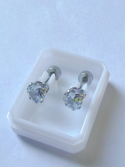 Pack X 12 Pares Aros Abridores Corazón De Strass de Acero Quirúrgico Plateado