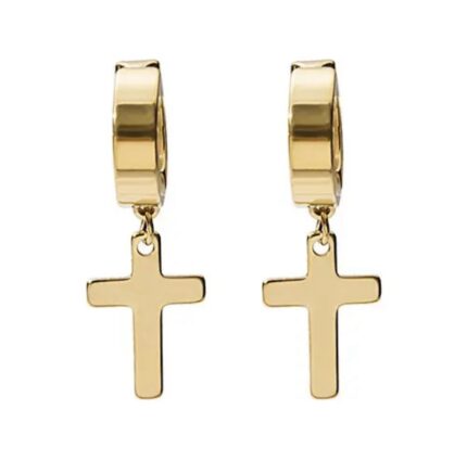 Pack X 12 pares Aros Hombre Mujer Cruz Aros A Presión De Acero Quirúrgico color dorado