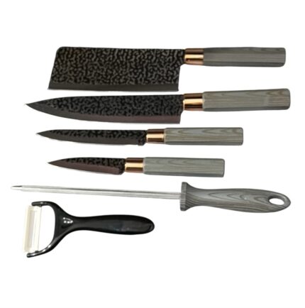 Set X4Cuchillos Cocina + Pelador + Chaira Acero Inoxidable