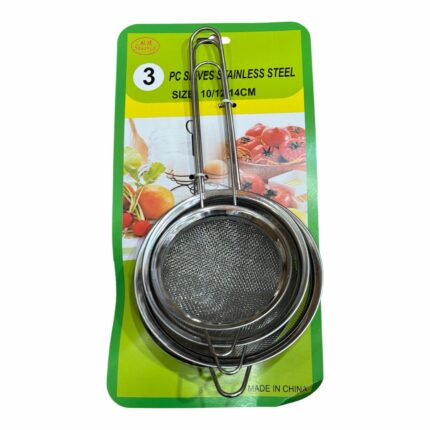 Colador Tamizador Malla Fina X3 Acero Inox C/mango 10-12-14 Mm Plateado